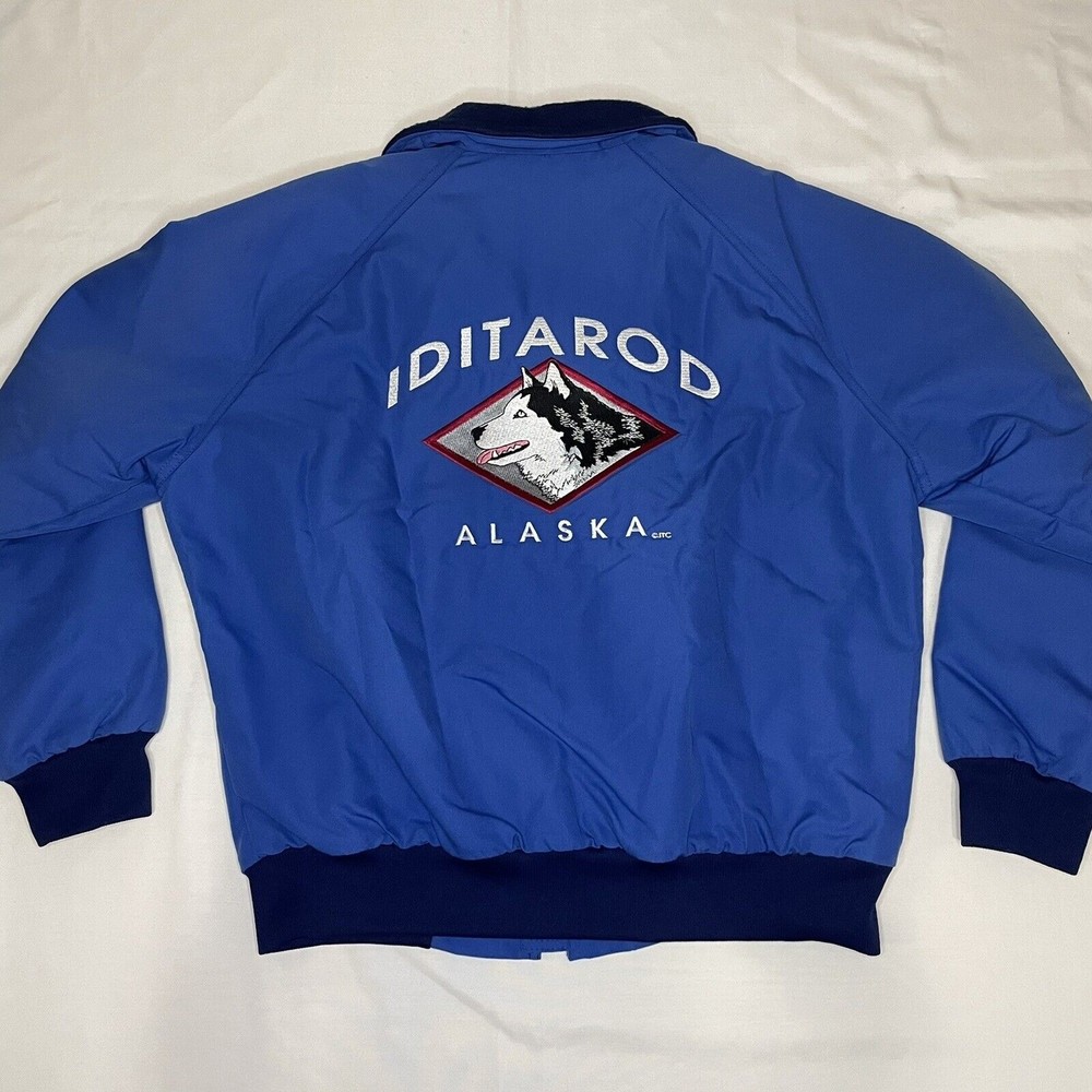 Vintage IDITAROD ALASKA Wolf Sled Dog Fleece Lined Snow Jacket Made in USA Large - Picture 1 of 12